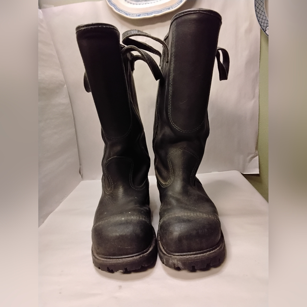 Black Leather Fire Fighter Steel Toe Boots Men's Size 9.5W